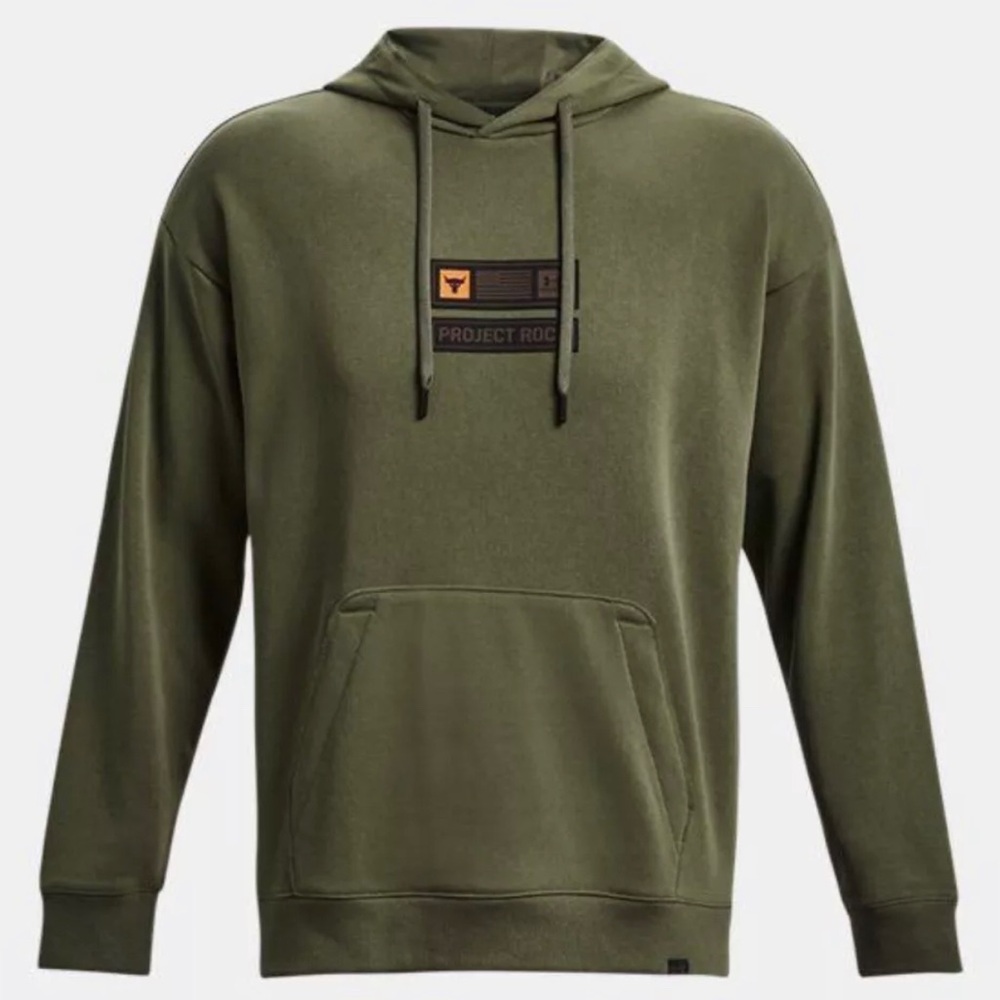 Under Armour Project Rock Hoodie Olive Green Bull Logo Size Large